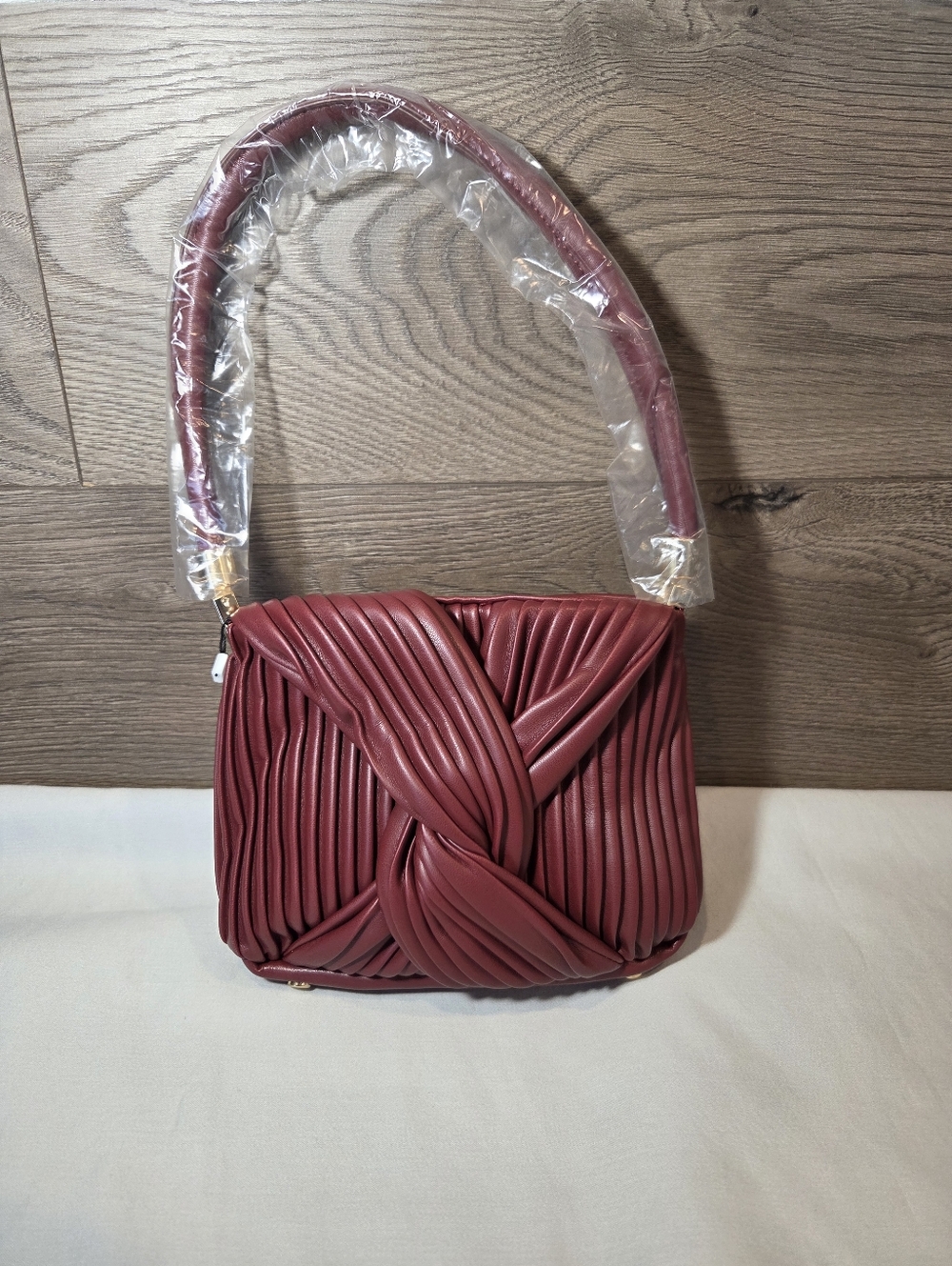 Jason WU Women's Pleated Knot-Front Handbag In Wine- NEW